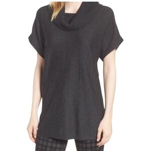 Vince Camuto Gray Cowl Neck Short‎ Sleeve Tunic Top Sweater Women's Size Large